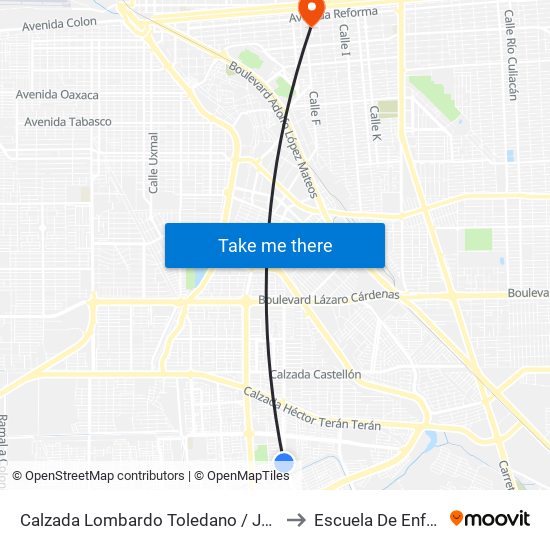 Calzada Lombardo Toledano / Juventud 2000 to Escuela De Enfermeria map