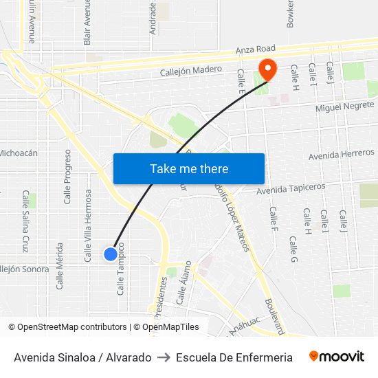 Avenida Sinaloa / Alvarado to Escuela De Enfermeria map