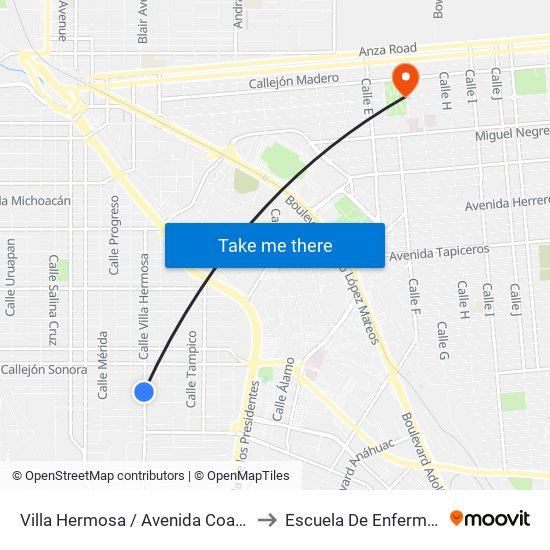 Villa Hermosa / Avenida Coahuila to Escuela De Enfermeria map