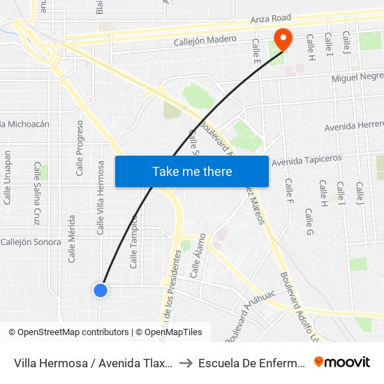 Villa Hermosa / Avenida Tlaxcala to Escuela De Enfermeria map