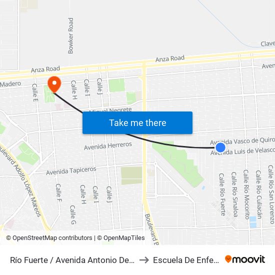 Río Fuerte / Avenida Antonio De Mendoza to Escuela De Enfermeria map