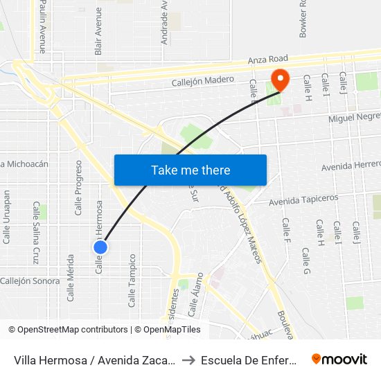 Villa Hermosa / Avenida Zacatecas to Escuela De Enfermeria map