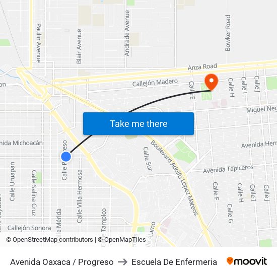 Avenida Oaxaca / Progreso to Escuela De Enfermeria map