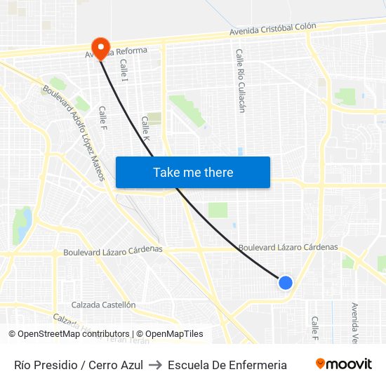 Río Presidio / Cerro Azul to Escuela De Enfermeria map