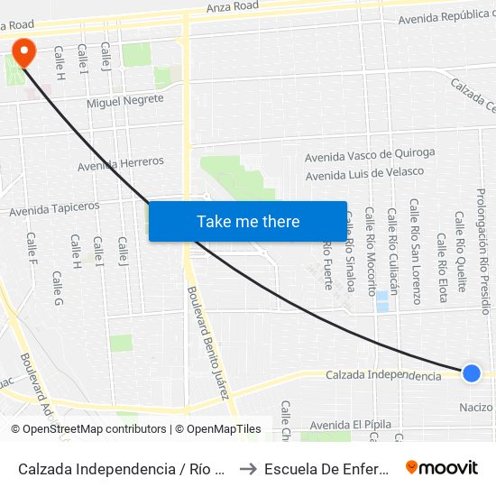 Calzada Independencia / Río Quelite to Escuela De Enfermeria map