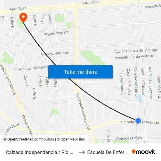 Calzada Independencia / Río Mocorito to Escuela De Enfermeria map