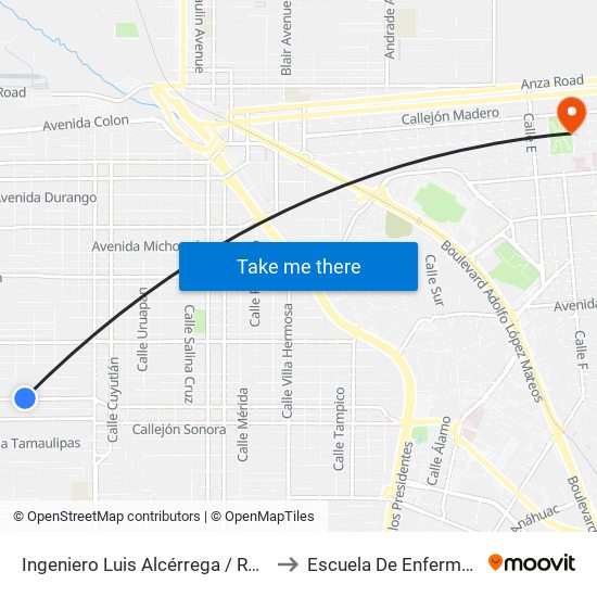 Ingeniero Luis Alcérrega / Rocha to Escuela De Enfermeria map