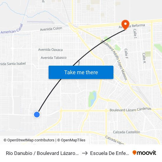 Río Danubio / Boulevard Lázaro Cárdenas to Escuela De Enfermeria map