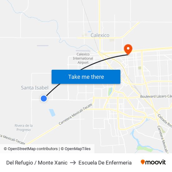 Del Refugio / Monte Xanic to Escuela De Enfermeria map