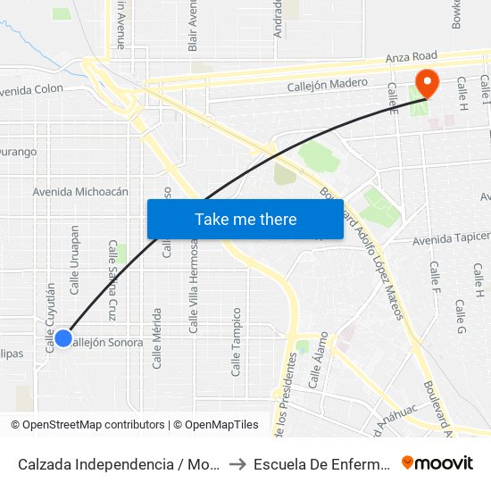 Calzada Independencia / Morelia to Escuela De Enfermeria map
