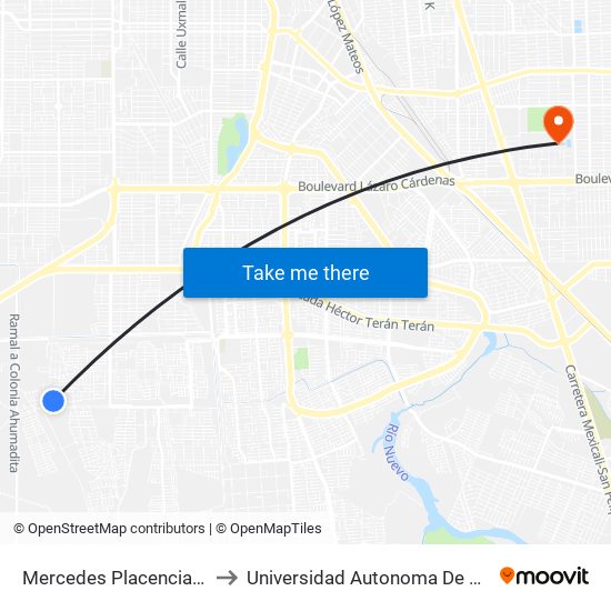 Mercedes Placencia / Calle Sur to Universidad Autonoma De Baja California map