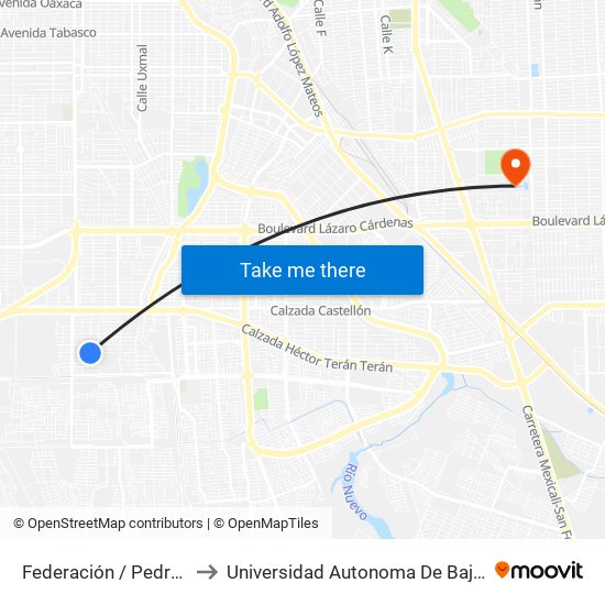 Federación / Pedro García to Universidad Autonoma De Baja California map