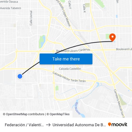 Federación / Valentín Canalizó to Universidad Autonoma De Baja California map