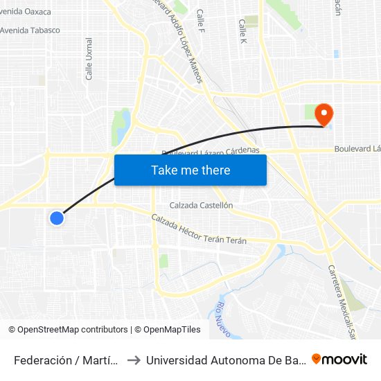 Federación / Martín Carrera to Universidad Autonoma De Baja California map