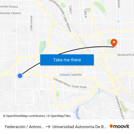 Federación / Antonio Medina to Universidad Autonoma De Baja California map
