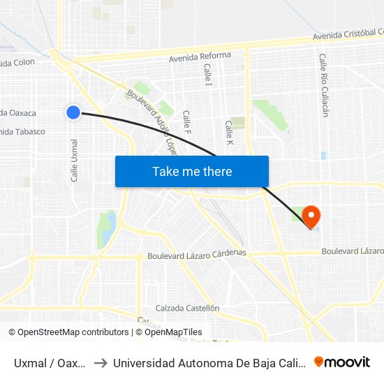 Uxmal / Oaxaca to Universidad Autonoma De Baja California map