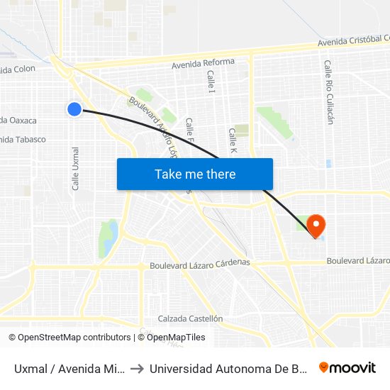 Uxmal / Avenida Michoacán to Universidad Autonoma De Baja California map