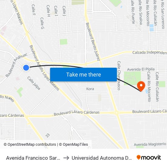 Avenida Francisco Sarabia / Cañitas to Universidad Autonoma De Baja California map