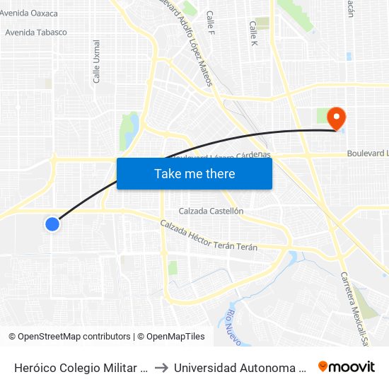 Heróico Colegio Militar / Martín Cabrera to Universidad Autonoma De Baja California map