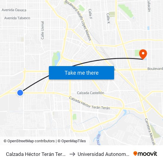 Calzada Héctor Terán Terán / Juan Pablo Anaya to Universidad Autonoma De Baja California map