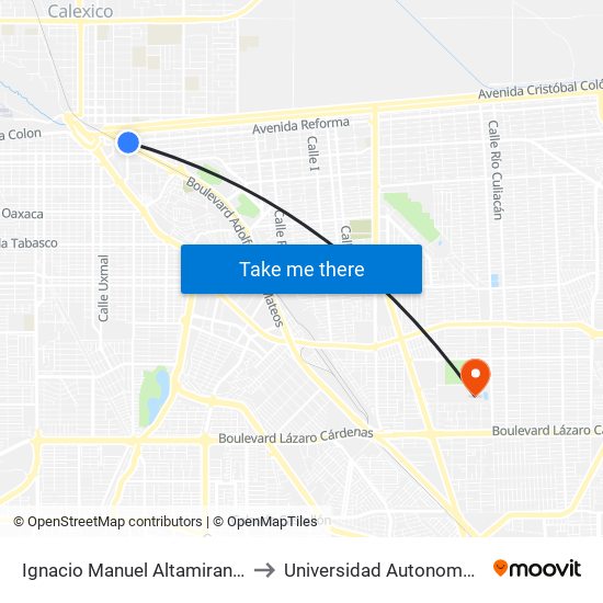 Ignacio Manuel Altamirano / Avenida Reforma to Universidad Autonoma De Baja California map