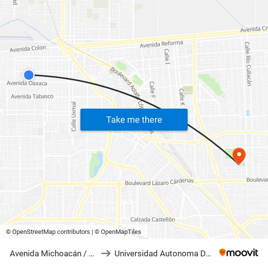 Avenida Michoacán / Mar De Cortez to Universidad Autonoma De Baja California map