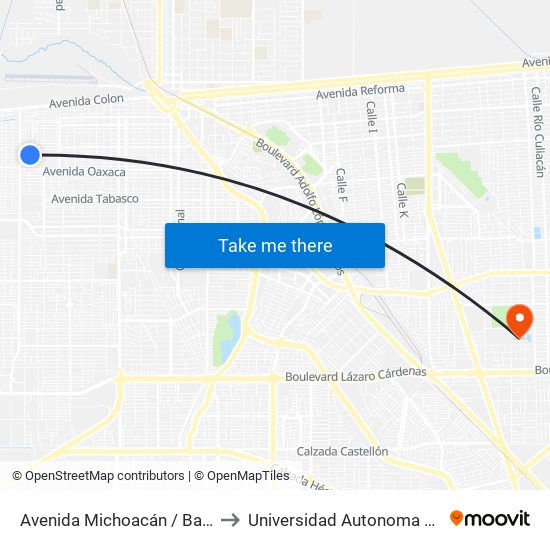 Avenida Michoacán / Bahía De San Jorge to Universidad Autonoma De Baja California map