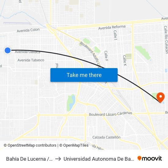Bahía De Lucerna / Oaxaca to Universidad Autonoma De Baja California map