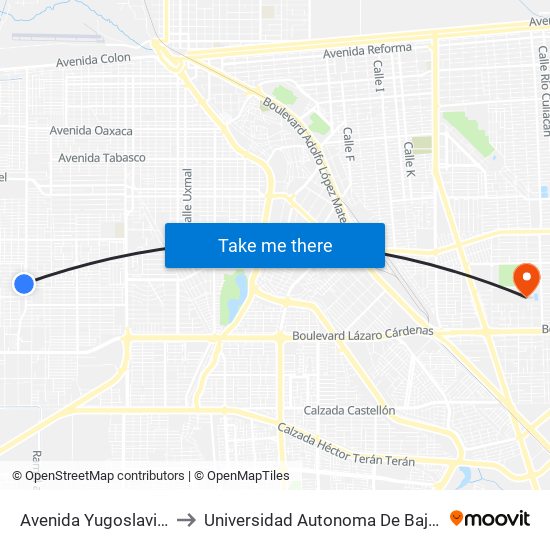 Avenida Yugoslavia / Siria to Universidad Autonoma De Baja California map