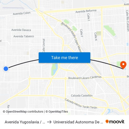Avenida Yugoslavia / Arquitectos to Universidad Autonoma De Baja California map