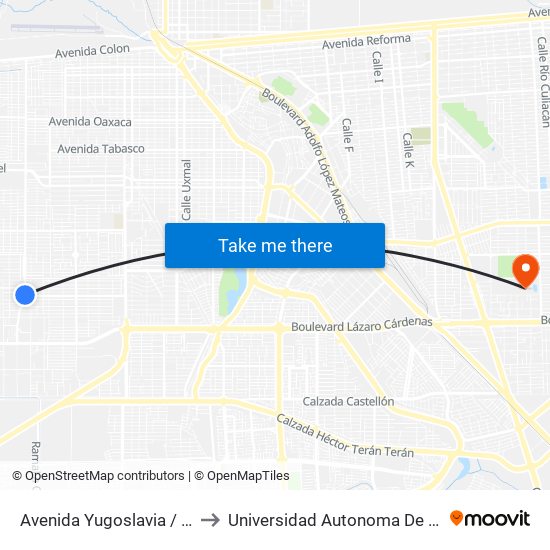 Avenida Yugoslavia / Universidad to Universidad Autonoma De Baja California map