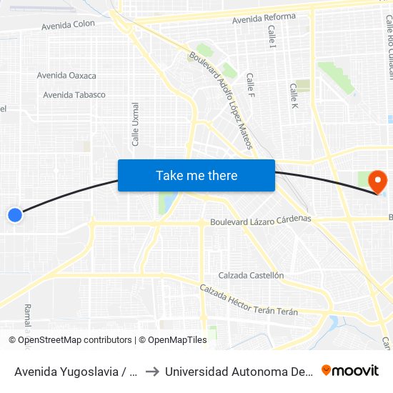 Avenida Yugoslavia / Arqueólogos to Universidad Autonoma De Baja California map