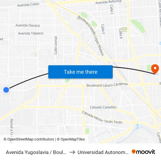 Avenida Yugoslavia / Boulevard Lázaro Cárdenas to Universidad Autonoma De Baja California map