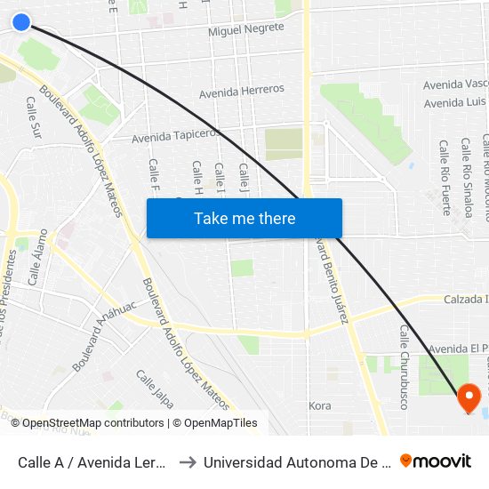 Calle A / Avenida Lerdo De Tejada to Universidad Autonoma De Baja California map