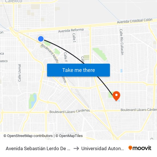 Avenida Sebastián Lerdo De Tejada / Pedro Pérez Y Ramírez to Universidad Autonoma De Baja California map