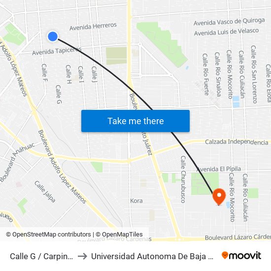 Calle G / Carpinteros to Universidad Autonoma De Baja California map