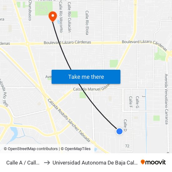 Calle A / Calle 79 to Universidad Autonoma De Baja California map
