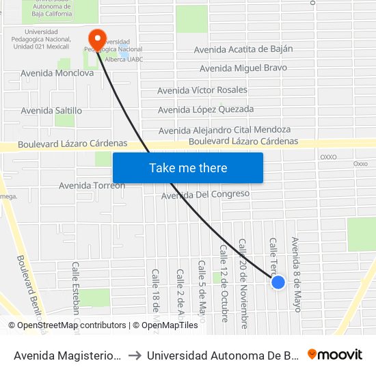 Avenida Magisterio / Tercera to Universidad Autonoma De Baja California map