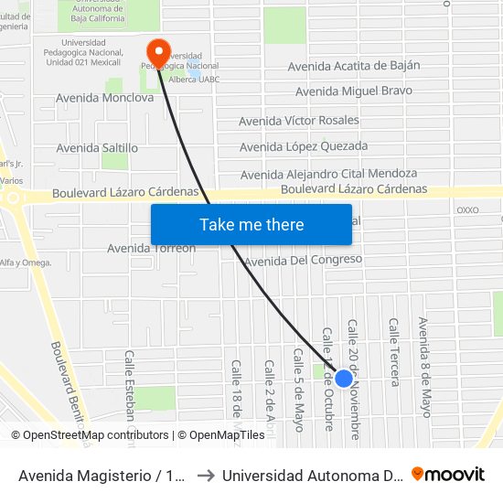Avenida Magisterio / 11 De Noviembre to Universidad Autonoma De Baja California map