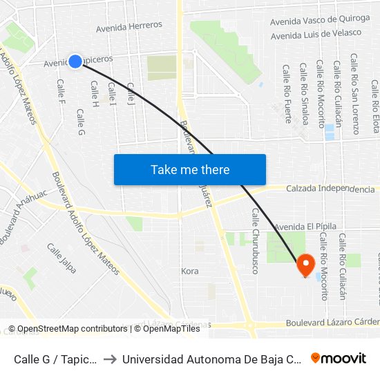 Calle G / Tapiceros to Universidad Autonoma De Baja California map