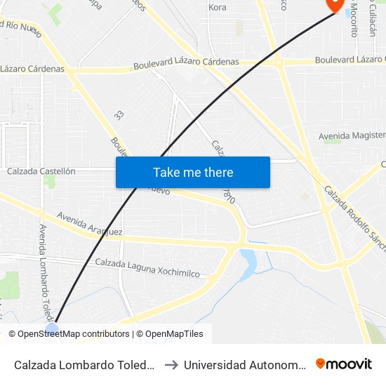 Calzada Lombardo Toledano / Catanzaro Norte to Universidad Autonoma De Baja California map