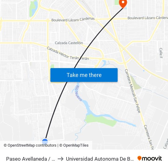 Paseo Avellaneda / Mascardi to Universidad Autonoma De Baja California map