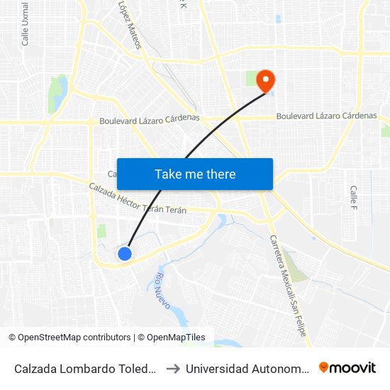 Calzada Lombardo Toledano / Catanzaro Norte to Universidad Autonoma De Baja California map
