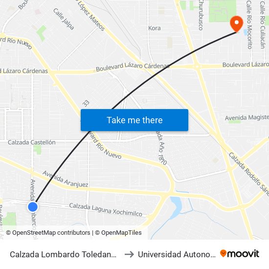 Calzada Lombardo Toledano / Calzada Laguna Xochimilco to Universidad Autonoma De Baja California map