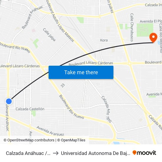 Calzada Anáhuac / Gerona to Universidad Autonoma De Baja California map