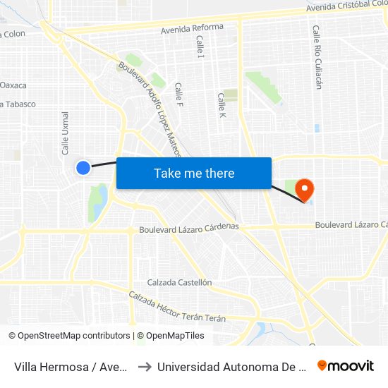 Villa Hermosa / Avenida Cosalá to Universidad Autonoma De Baja California map
