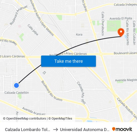 Calzada Lombardo Toledano / Gerona to Universidad Autonoma De Baja California map