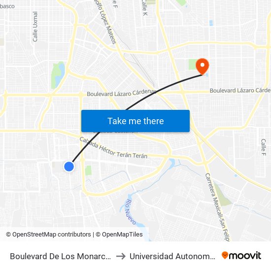 Boulevard De Los Monarcas / De Los Catalanes to Universidad Autonoma De Baja California map