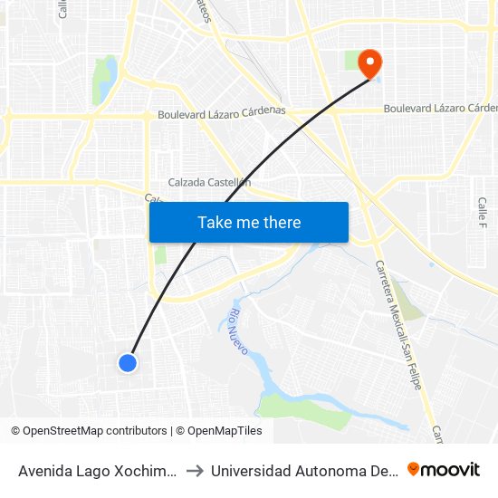 Avenida Lago Xochimilco / Tercera to Universidad Autonoma De Baja California map