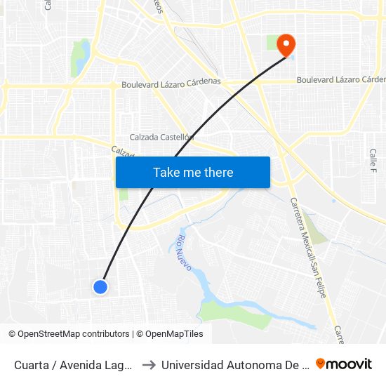 Cuarta / Avenida Lago Xochimilco to Universidad Autonoma De Baja California map